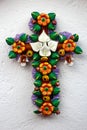 Mexican handcraft floral crux made of clay