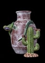 Mexican handicraft red vase with a green iguana and a cactus Royalty Free Stock Photo