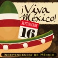 Mexican Hat, Sign and Calendar to Commemorate Mexico`s Independence Day, Vector Illustration