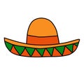 Mexican hat sombrero doodle style vector illustration Royalty Free Stock Photo