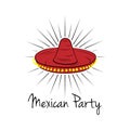 Mexican hat, sombrero. Vector illustration on white Royalty Free Stock Photo