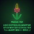 Mexican hat wild flower neon light icon. Upright prairie coneflower with name inscription. Ratibida columnifera plant Royalty Free Stock Photo