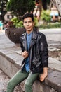 Mexican hispanic guy, portrait of young student man in Mexico city Royalty Free Stock Photo