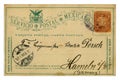 Laredo, Mexico - circa 1896: Mexican historical postal card: with an imprinted stamp three centavos, addressed to Hameln Germany,