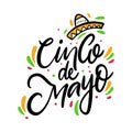 Mexican holiday Cinco de Mayo. Hand drawn vector lettering. Isolated on white background Royalty Free Stock Photo