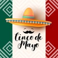 Mexican holiday Cinco de Mayo. Sombrero, mustache vector illustration. Mexico. Mexican fiesta, holiday poster, banner, greeting