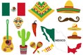 Mexican holiday day of dead set, ethnic music and dance, decorative masks. Royalty Free Stock Photo