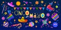 Mexican holiday pinata background. Cinco de mayo birthday mexico design with donkey and confetti, fiesta and carnival Royalty Free Stock Photo