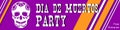 Dia de Muertos horizontal party banner with skull in paper cut on violet background
