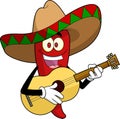 Mexican Hot Chili Pepper Cartoon Character Singing With A Guitar