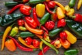 Mexican hot chili peppers colorful mix Royalty Free Stock Photo