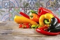 Mexican hot chili peppers colorful mix habanero poblano serrano Royalty Free Stock Photo