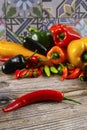 Mexican hot chili peppers colorful mix habanero poblano serrano Royalty Free Stock Photo