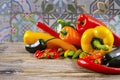 Mexican hot chili peppers colorful mix paprika poblano serrano j Royalty Free Stock Photo