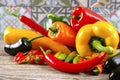 Mexican hot chili peppers colorful mix paprika poblano serrano j Royalty Free Stock Photo