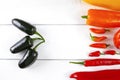 Mexican hot chili peppers colorful mix paprika poblano serrano j Royalty Free Stock Photo