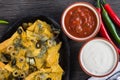 Mexican hot street food nachos with salsa dip Royalty Free Stock Photo