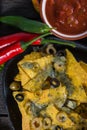 Mexican hot street food nachos with salsa dip Royalty Free Stock Photo