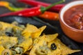 Mexican hot street food nachos with salsa dip Royalty Free Stock Photo