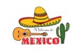 Mexican icon. Welcome to Mexico sign. Travel sign with cactus, sombrero