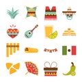 Mexican icons set decoration celebration festive culture flat design