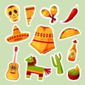 Mexican icons or stickers set, vector clipart.