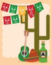 Mexican independence day, cactus guitar hat and tequila bottle bunting decoration, celebrated on september