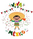 Mexican Independence day celebration - Man celebrating - text in spanish: Long live Mexico