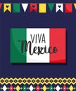 Mexican independence day, flag pennants decoration banner, viva mexico is celebrated on september