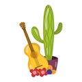 Mexican independence day, guitar flowers and potted cactus, celebrated on september