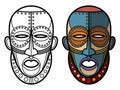 Mexican indian aztec masks coloring page