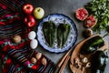 Mexican ingredients to cook chiles en nogada recipe with Poblano chili pepper and ingredients, traditional dish in Puebla Mexico