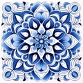 Mexican-inspired Blue Mandala Artwork With Serene Faces