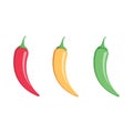 Mexican jalapeno hot chili pepper vector icon on white background. Colors hot chili peppers set.