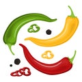 Mexican jalapeno hot chili pepper vector icon on white background.