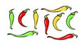 Mexican jalapeno hot chili pepper vector icon on white background. Colors hot chili peppers set. Royalty Free Stock Photo