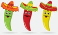 Mexican JalapeÃÂ±o Chilli Characters in sombreros