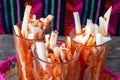 Mexican jicama fruit cutted with lime, chili powder and chamoy Royalty Free Stock Photo