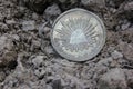 1843 Mexican Libertad Silver Coin on Ground in Dirt Front View Royalty Free Stock Photo