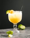 Mexican lime lemon margarita with black backdrop