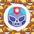 Mexican lucha libre mask with food traditional event decoration card