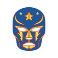 Mexican luchador mask template. Wrestling suit item with yellow blue wrestling tracery