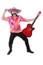 Mexican male brandishing guitar isolated