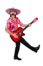 Mexican male brandishing guitar isolated
