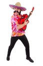 Mexican male brandishing guitar isolated