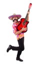 Mexican male brandishing guitar isolated