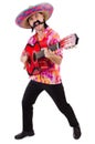 Mexican male brandishing guitar isolated