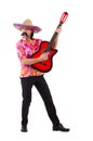 Mexican male brandishing guitar