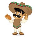 Mexican man cartoon eating taco Royalty Free Stock Photo