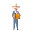 Mexican Man Musician In Traditional Clothes And Mexico Sombrero Isolated On White Background